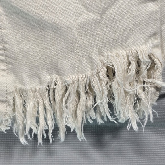 Free People Womens 29 Distressed‎ Skinny Jeans Raw Fringed Frayed Hem Cream - Picture 8 of 11